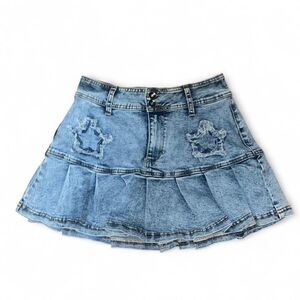 Sweet Society Woman's Mini Denim Jean Pleated Skirt with Stars SZ S